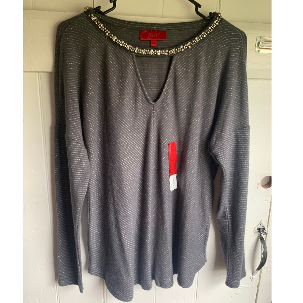 Brand New JLO Top With Beaded Neckline 🤍